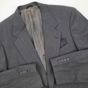 Roundtree & Yorke Mens VTG Grey Pinstripe 100% Wool Suit Blazer Jacket 42L